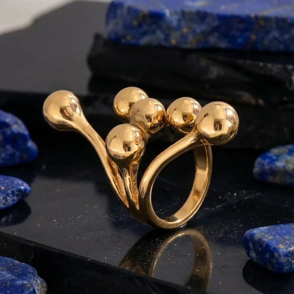 18K Gold Plated Stainless Steel Abstract Sculptural Statement Ring Size 8
